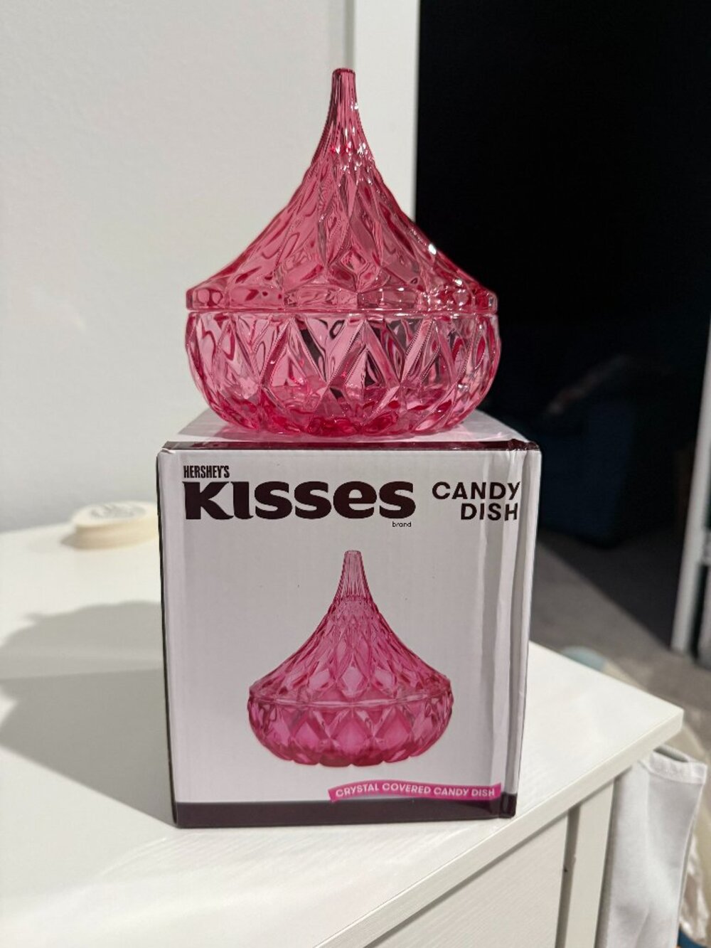 Hersey Kisses glass candy dish Crystal Hot Pink